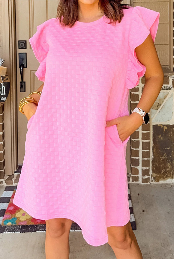 Pink Textured Ruffle Dress