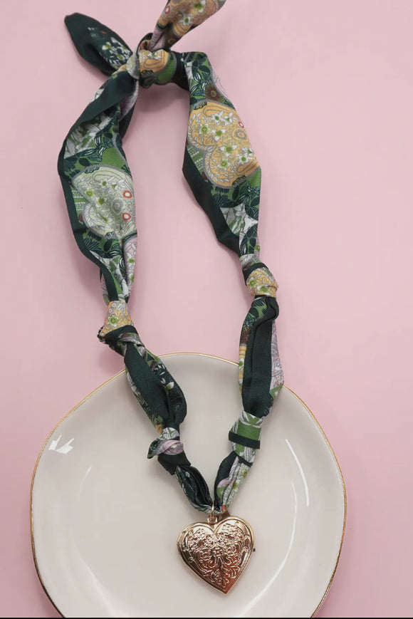Vintage Bloom Locket Scarf Necklace