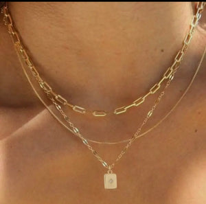 Golden Layers Rectangle Pendant Necklace