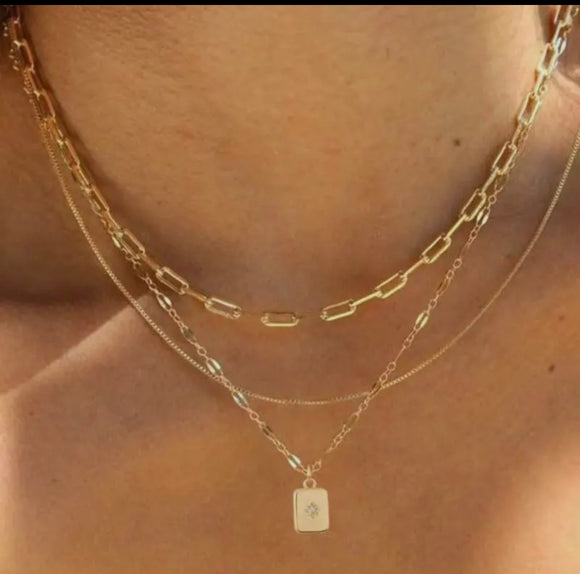 Golden Layers Rectangle Pendant Necklace